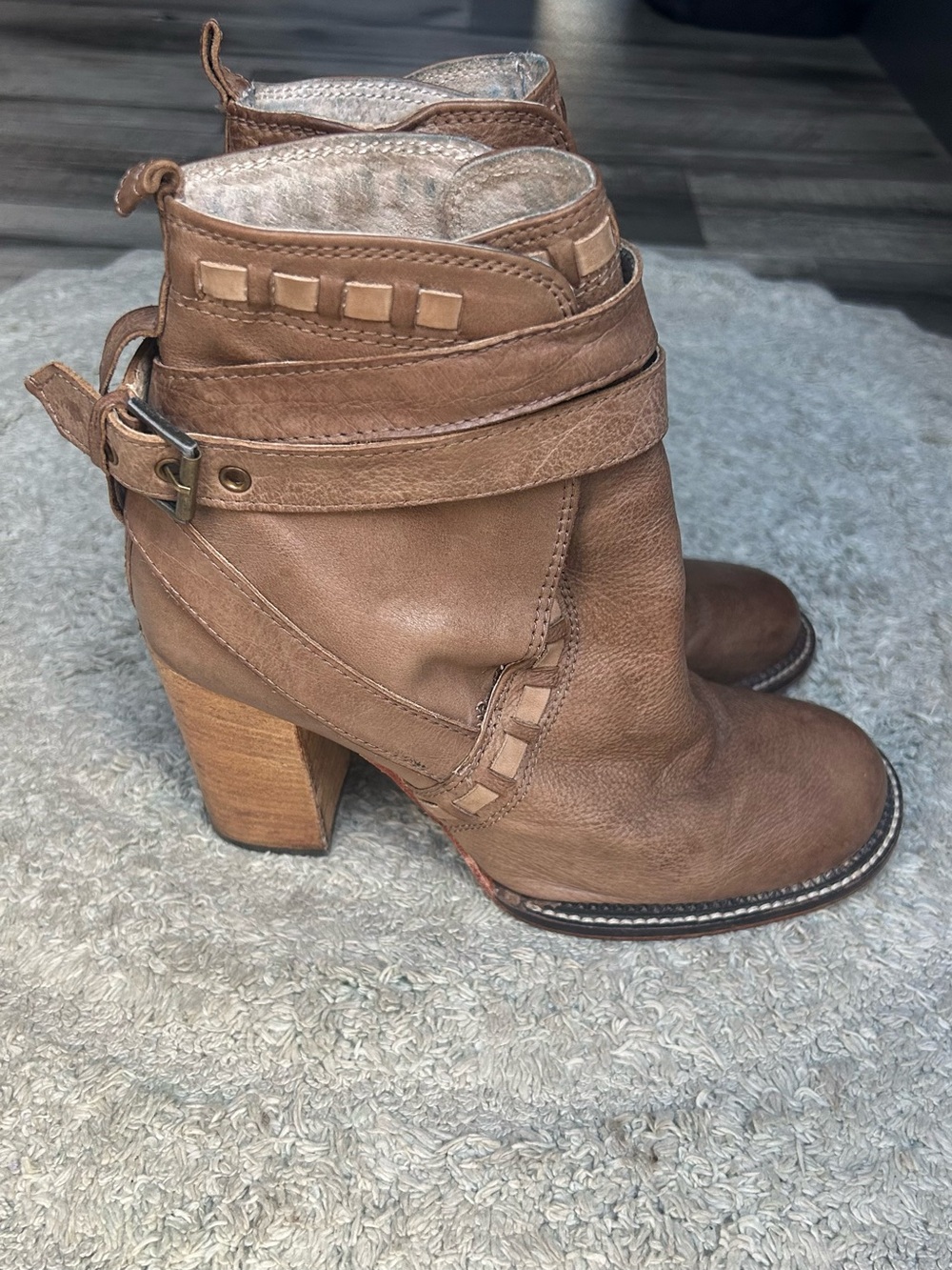 Free People Heirloom Brown Distressed Leather Ankle Boot with Buckle Women’s 8